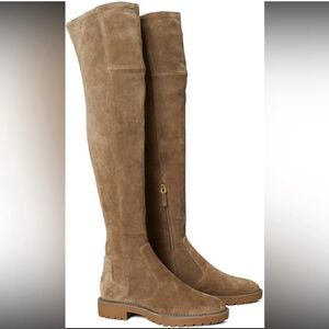 Tory Burch Lug Sole Tan Suede Over-the-Knee Boots